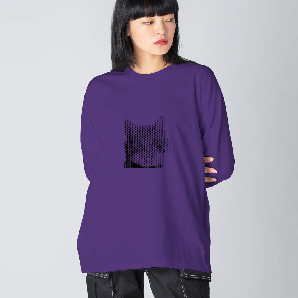 壁かべSHOP・SUZURI店のひょっこり猫さんハーフトーン ビッグシルエットロングスリーブTシャツ