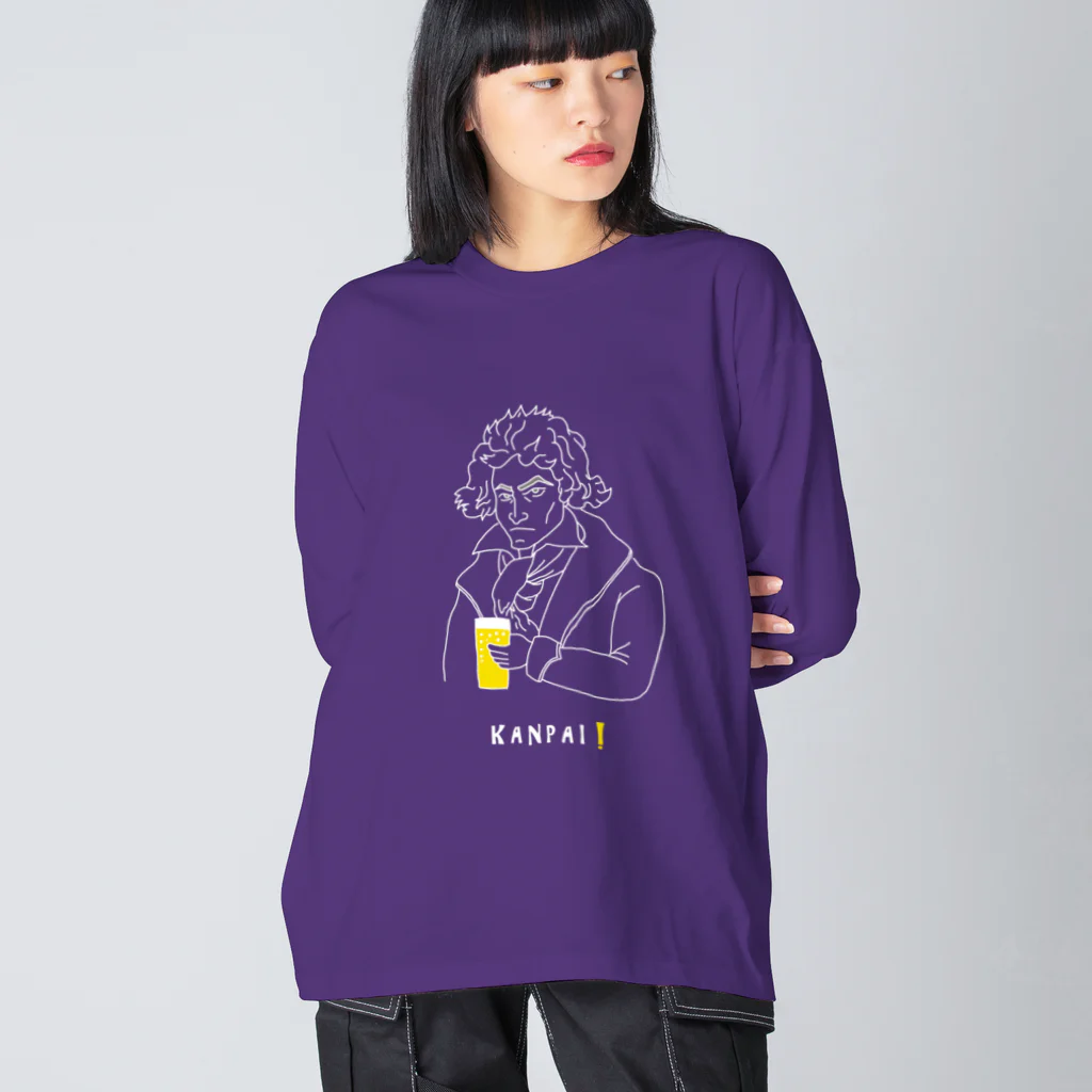 ビールとアート TM-3 Designの偉人 × BEER（ベートーベン）白線画 Big Long Sleeve T-Shirt