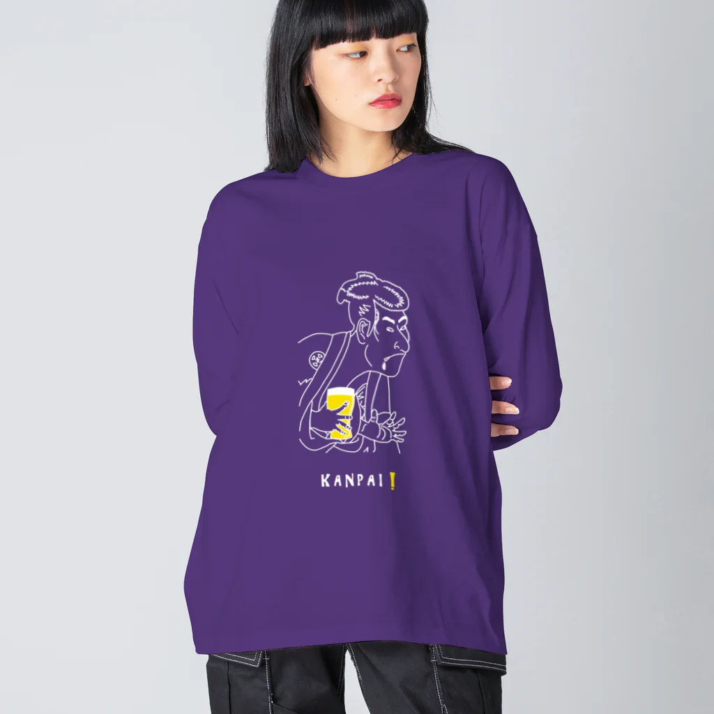 ビールとアート TM-3 Designの名画 × BEER（写楽）白線画 Big Long Sleeve T-Shirt