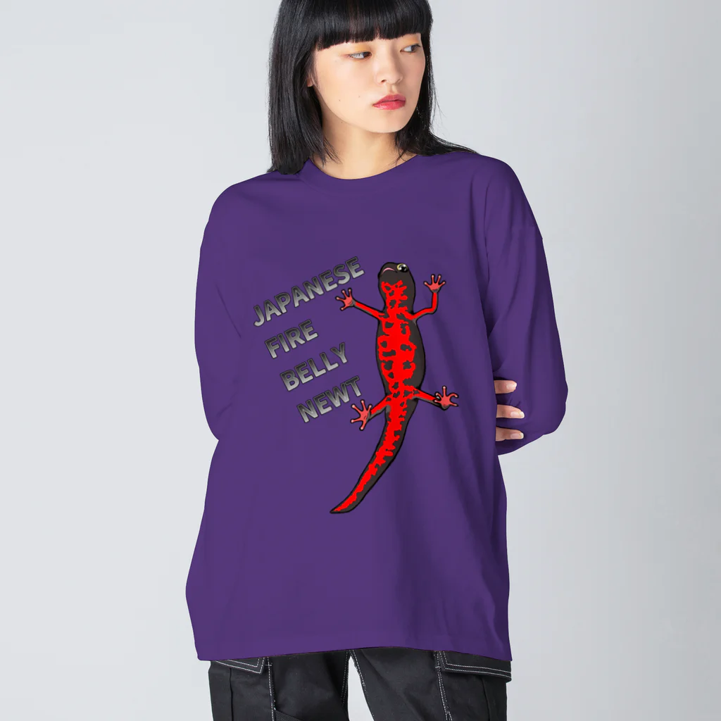 LalaHangeulのJAPANESE FIRE BELLY NEWT (アカハライモリ)　 Big Long Sleeve T-Shirt