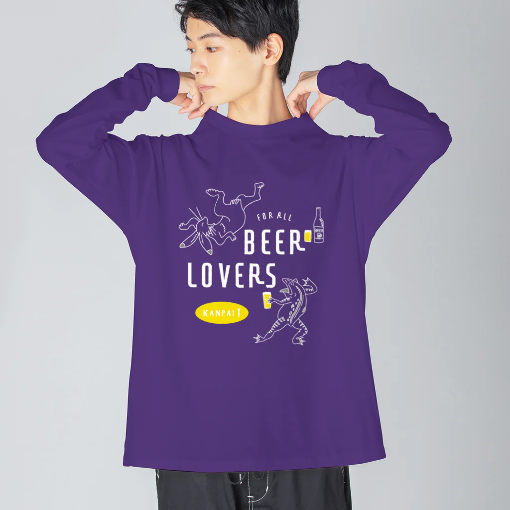 ビールとアート TM-3 Designの名画 × BEER（鳥獣戯画・すべてのビール好きのために）白線画 Big Long Sleeve T-Shirt