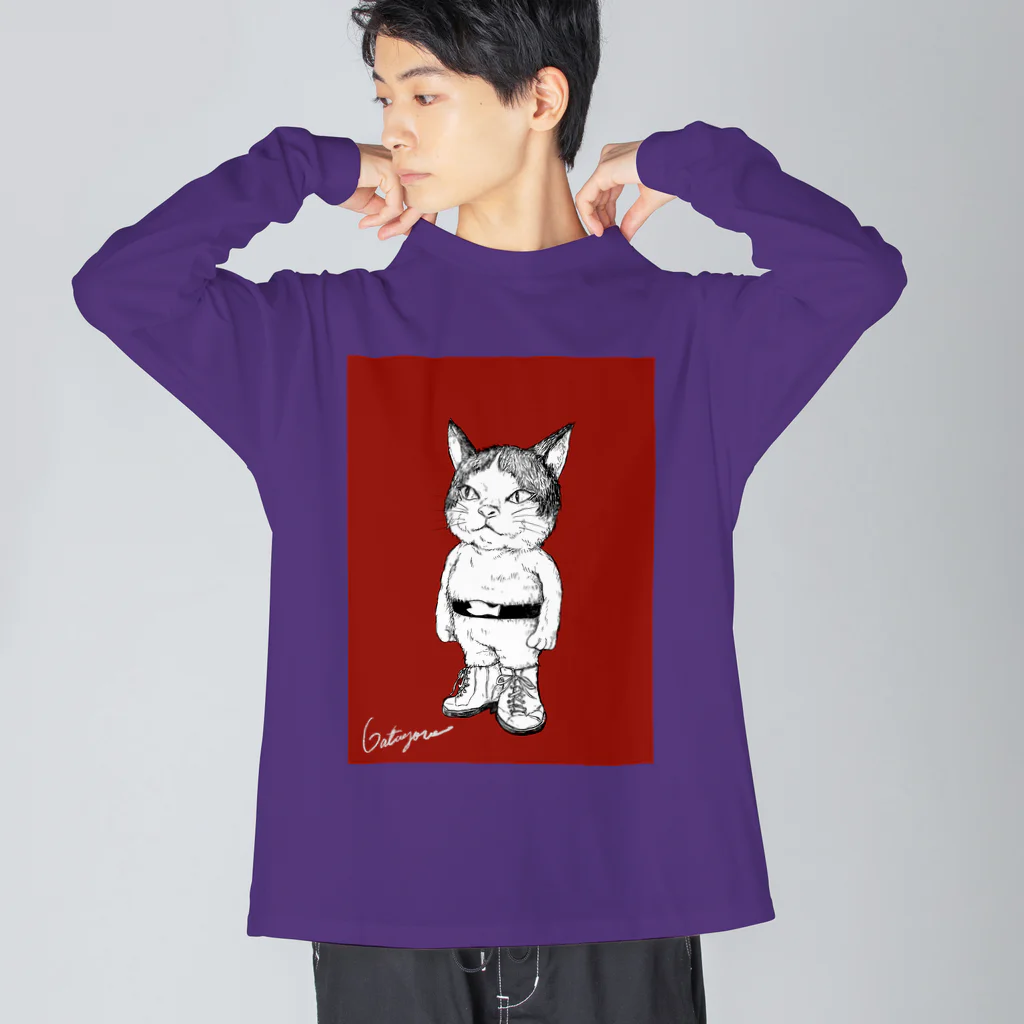 ニャジロウショップSUZURI店のガタゴロウ画伯ニャジロウ　秋色 Big Long Sleeve T-Shirt