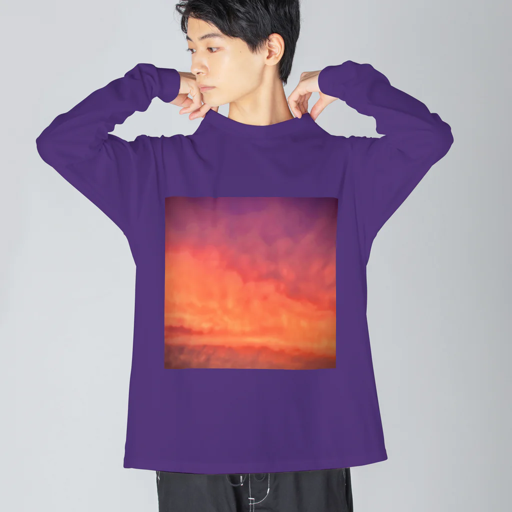 でおきしりぼ子の実験室の夕焼けすぎる雲-正方形 ビッグシルエットロングスリーブTシャツ