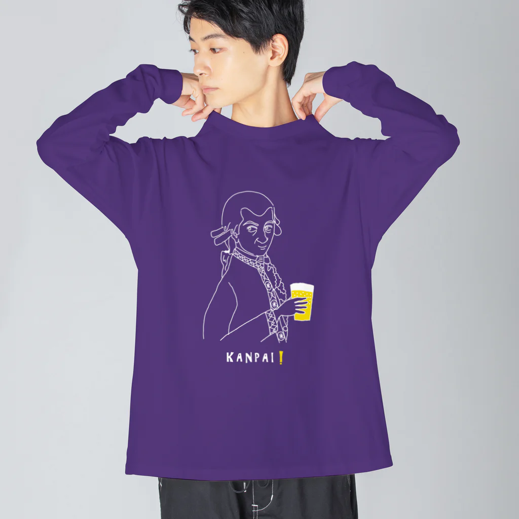 ビールとアート TM-3 Designの偉人 × BEER（モーツァルト）白線画 ビッグシルエットロングスリーブTシャツ