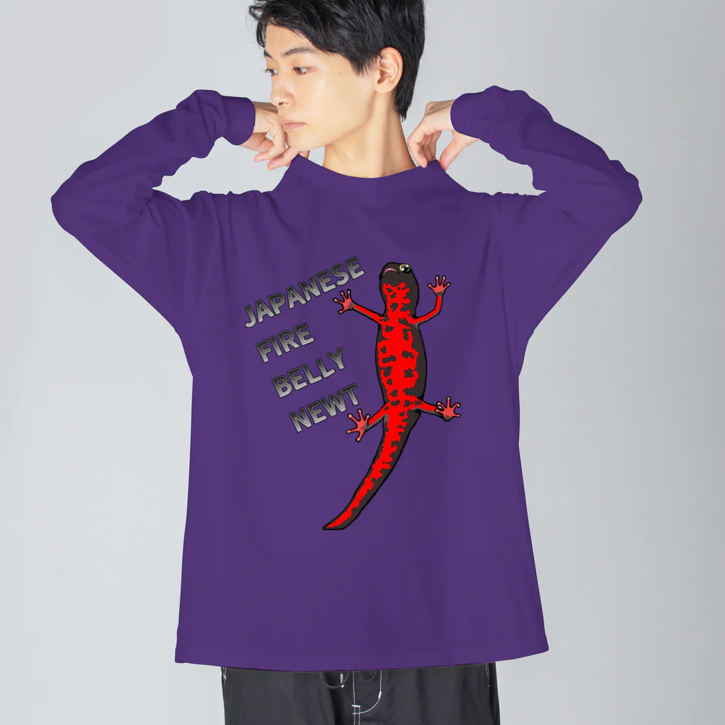 LalaHangeulのJAPANESE FIRE BELLY NEWT (アカハライモリ)　 Big Long Sleeve T-Shirt