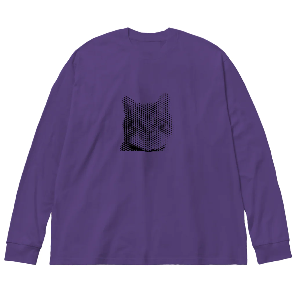 壁かべSHOP・SUZURI店のひょっこり猫さんハーフトーン ビッグシルエットロングスリーブTシャツ