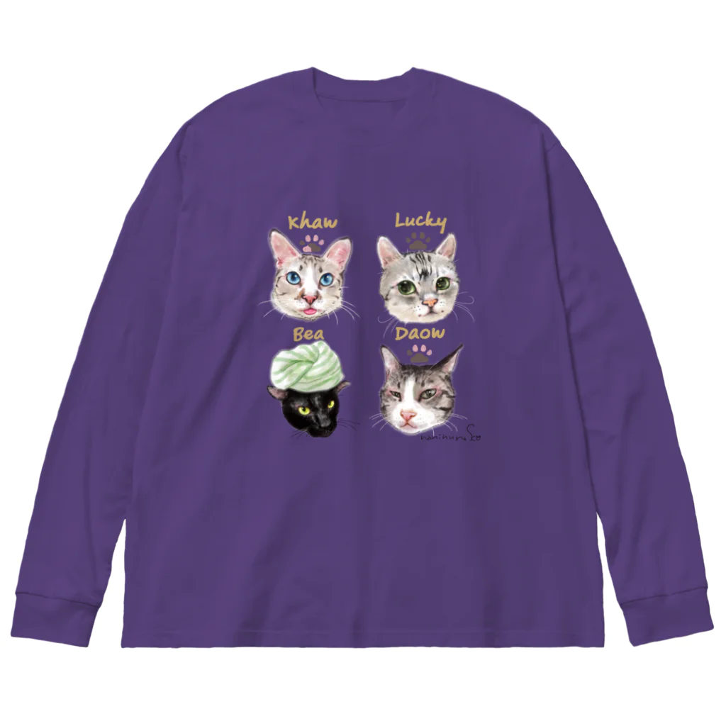 なにぬ猫-YAの＜うちの子＋にくきゅう＊ポートレート＞KHAW & DAOW＆BEA＆LUCKY Big Long Sleeve T-Shirt