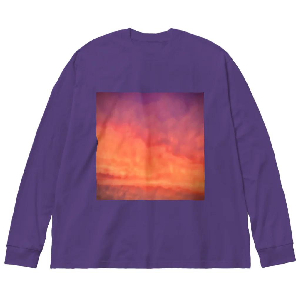 でおきしりぼ子の実験室の夕焼けすぎる雲-正方形 ビッグシルエットロングスリーブTシャツ