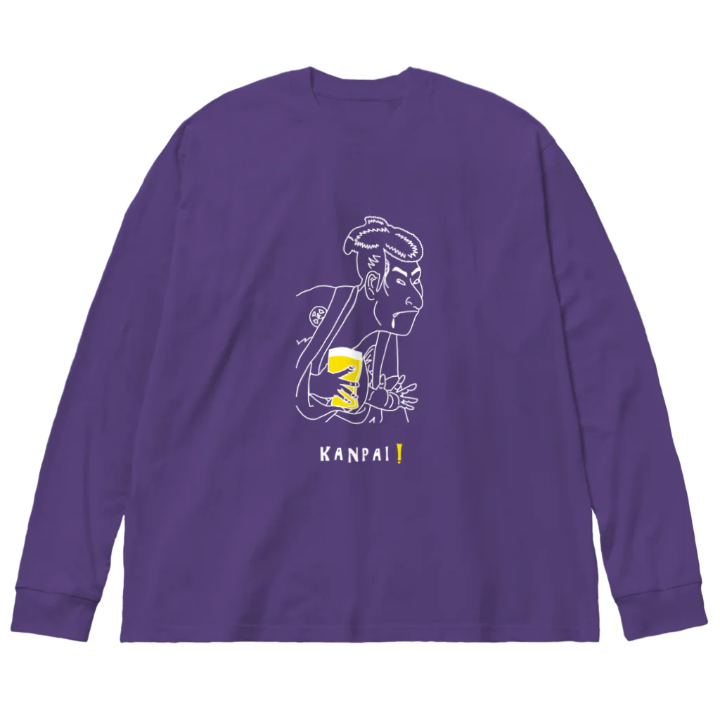 ビールとアート TM-3 Designの名画 × BEER（写楽）白線画 Big Long Sleeve T-Shirt