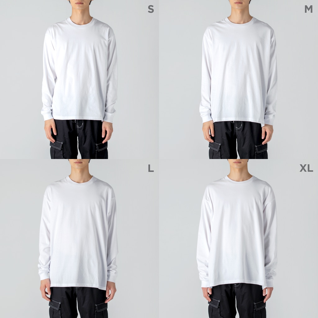 TM-3 Designの名画 × BEER（ミュシャ）白線画 *文字なしver. Big Long Sleeve T-Shirt: model wear (male)
