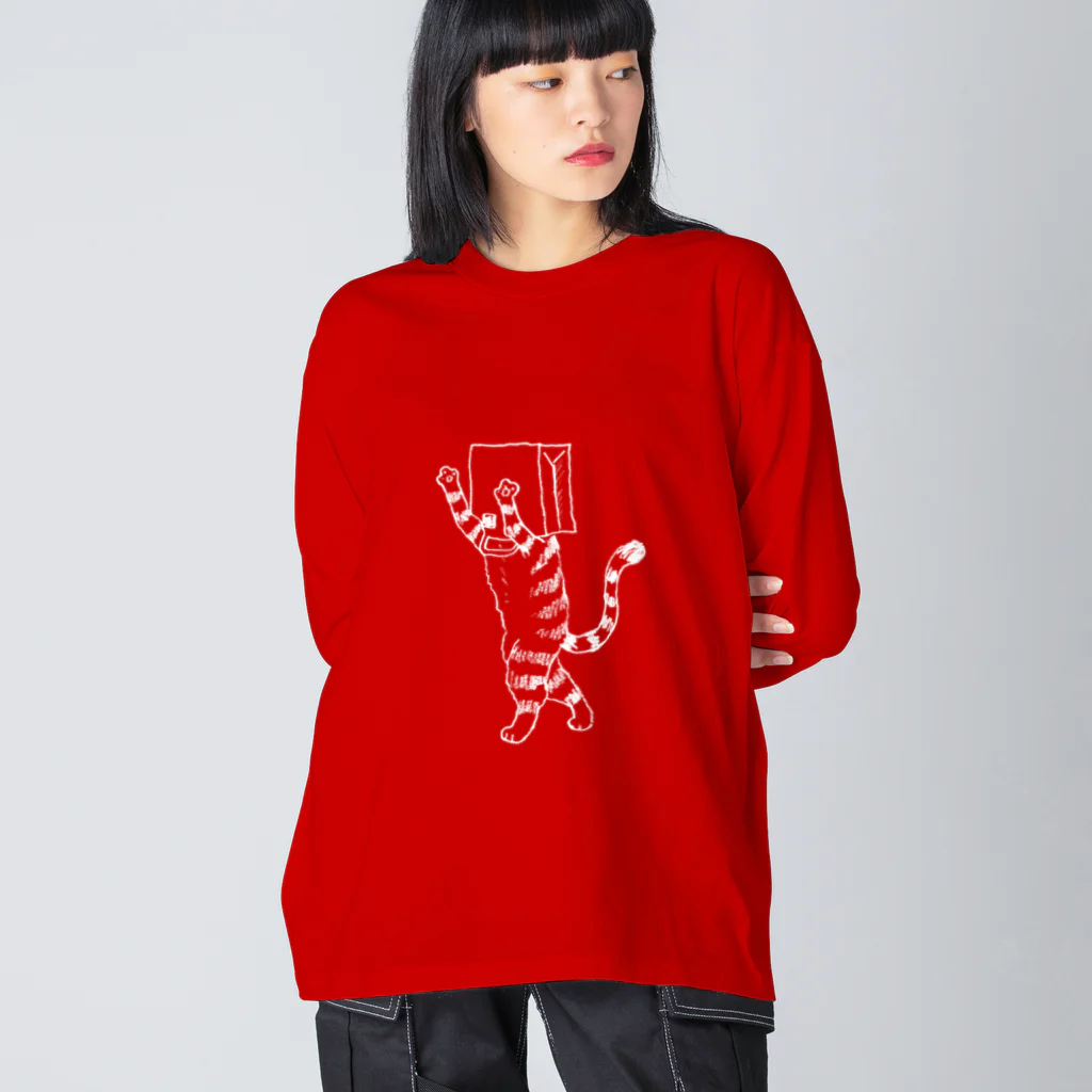 neconos Goodsのふくろねこ白プリント（ねこかもいぬかも） Big Long Sleeve T-Shirt