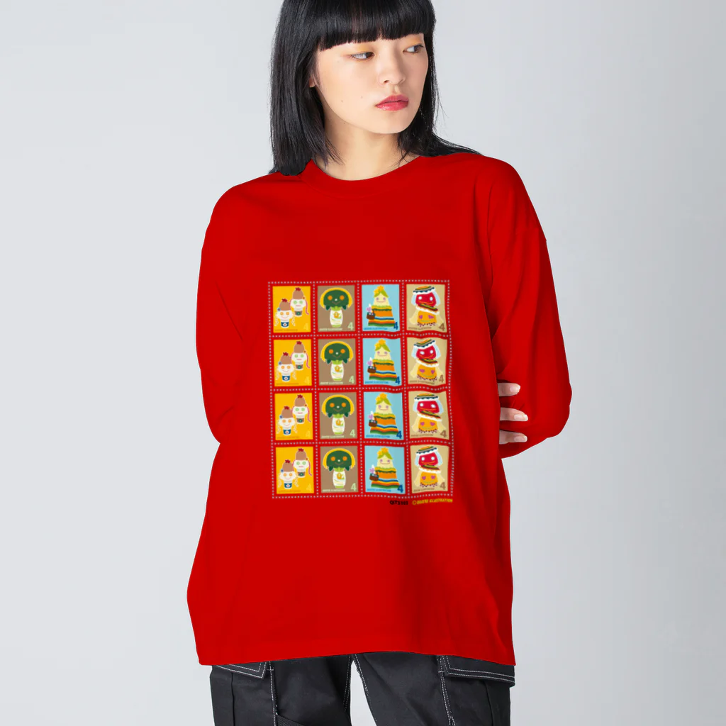 Quatre Illustrationのキャトル切手_お野菜ファッションB 4×4 ビッグシルエットロングスリーブTシャツ