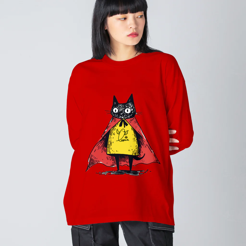 Lapis SHOPの黒猫ヒーロー ビッグシルエットロングスリーブTシャツ