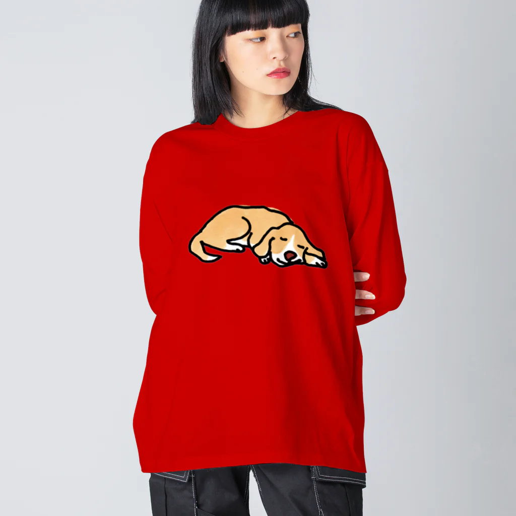 マイマイタケのぐっすりわんこ ビッグシルエットロングスリーブTシャツ