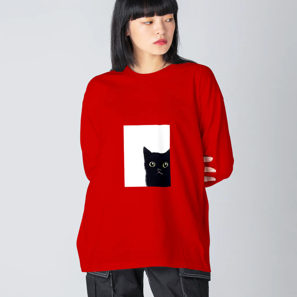 WAMI ARTの窓の黒猫 ビッグシルエットロングスリーブTシャツ