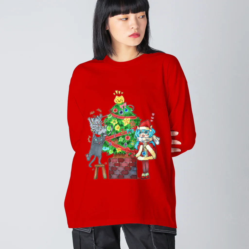 miku'ꜱGallery星猫のクリスマス🎄私mikuとうちの子２にゃんのX'mas🎄ツリーVer. ビッグシルエットロングスリーブTシャツ