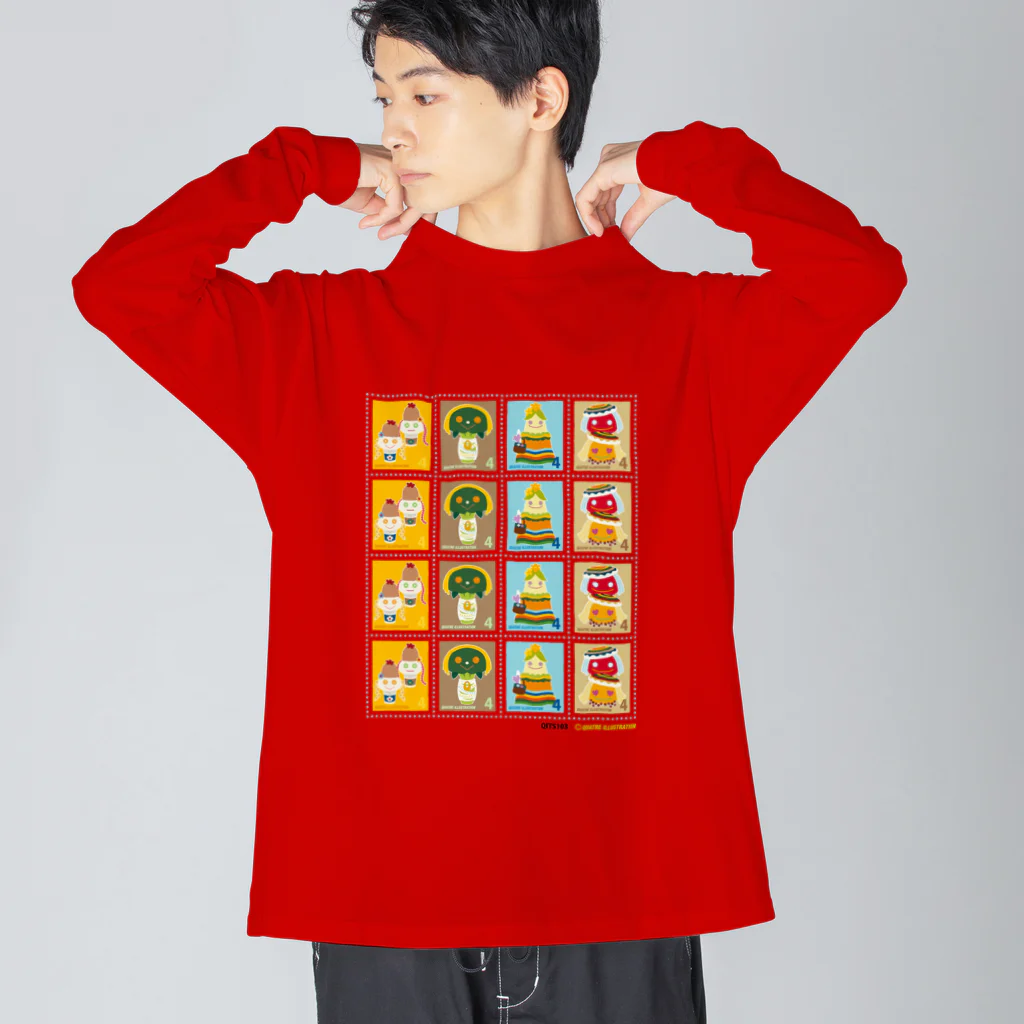 Quatre Illustrationのキャトル切手_お野菜ファッションB 4×4 Big Long Sleeve T-Shirt