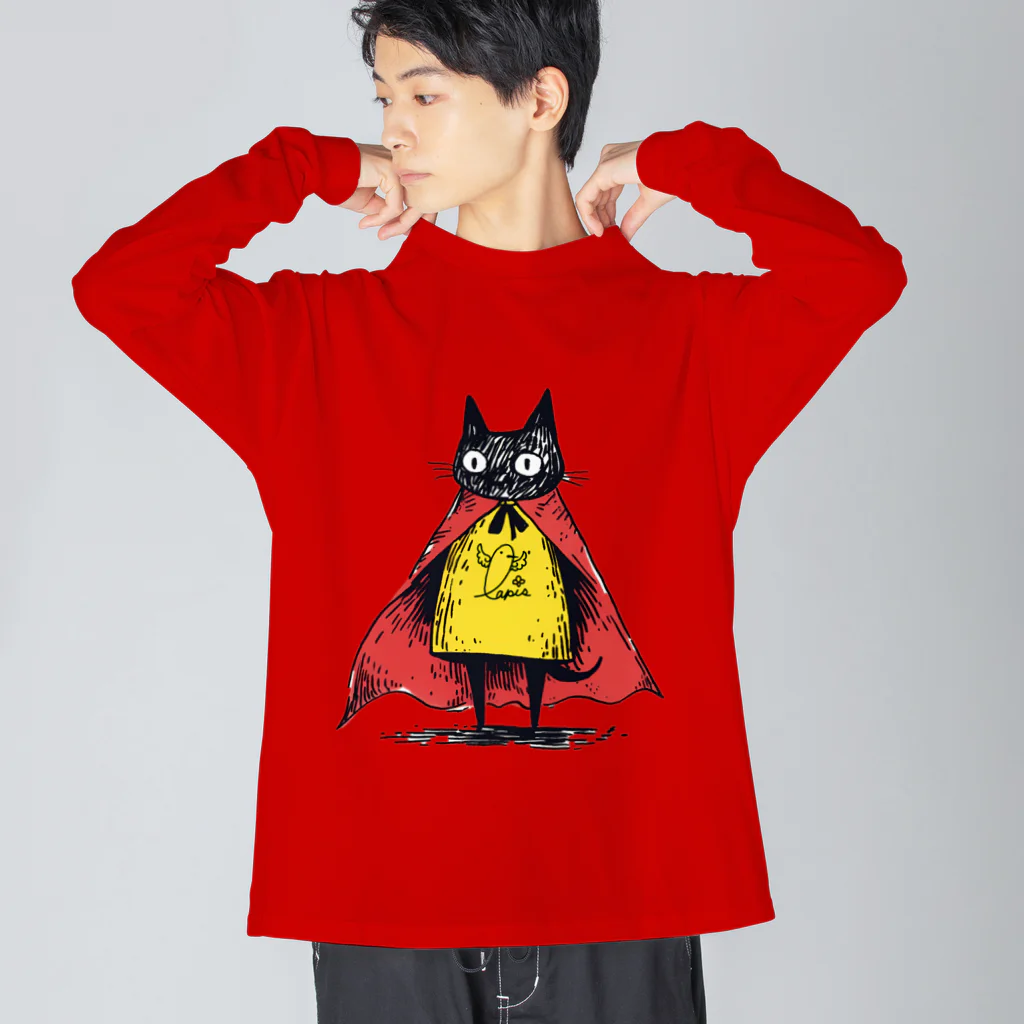 Lapis SHOPの黒猫ヒーロー ビッグシルエットロングスリーブTシャツ