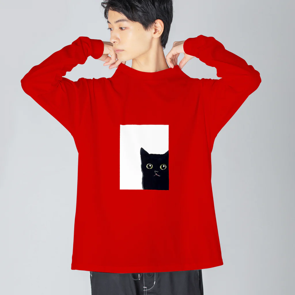 WAMI ARTの窓の黒猫 ビッグシルエットロングスリーブTシャツ