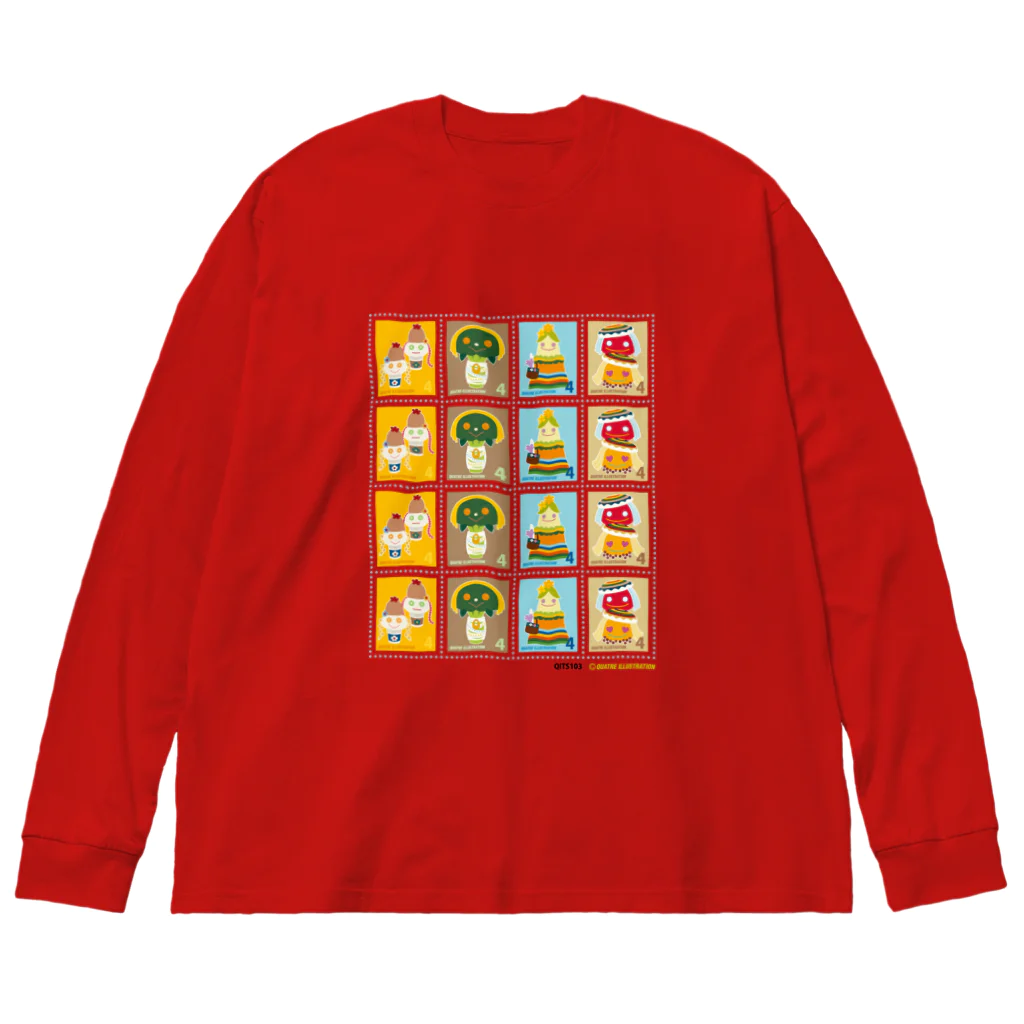 Quatre Illustrationのキャトル切手_お野菜ファッションB 4×4 Big Long Sleeve T-Shirt