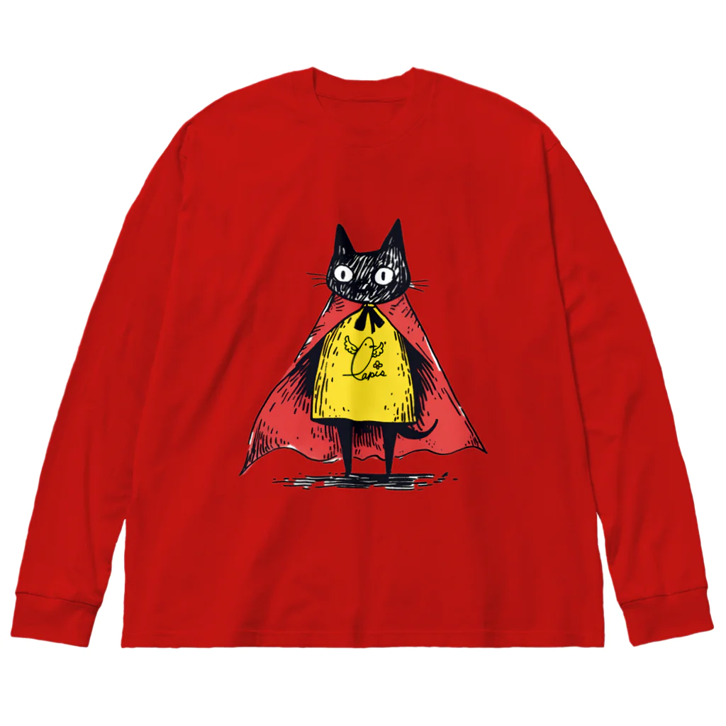 Lapis SHOPの黒猫ヒーロー ビッグシルエットロングスリーブTシャツ