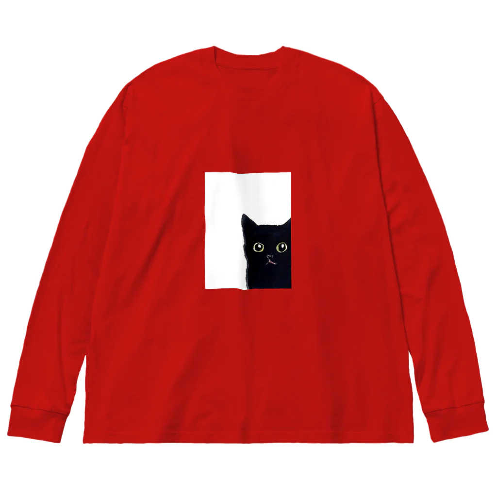 WAMI ARTの窓の黒猫 ビッグシルエットロングスリーブTシャツ