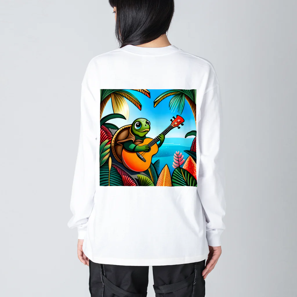 青空クリエイトのウクレレを弾くウミガメ Big Long Sleeve T-Shirt