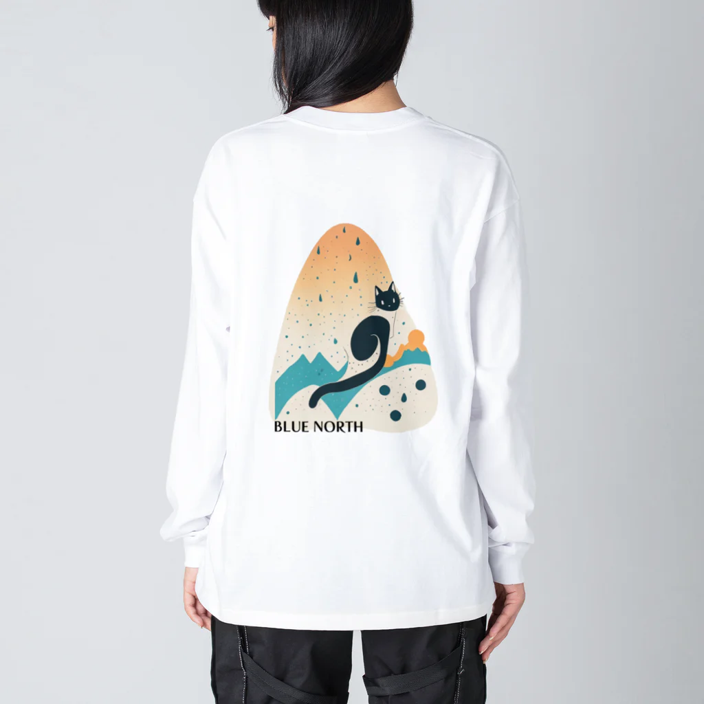 aokitaの【BLUE NORTH】キャットシルエットデザイン Big Long Sleeve T-Shirt