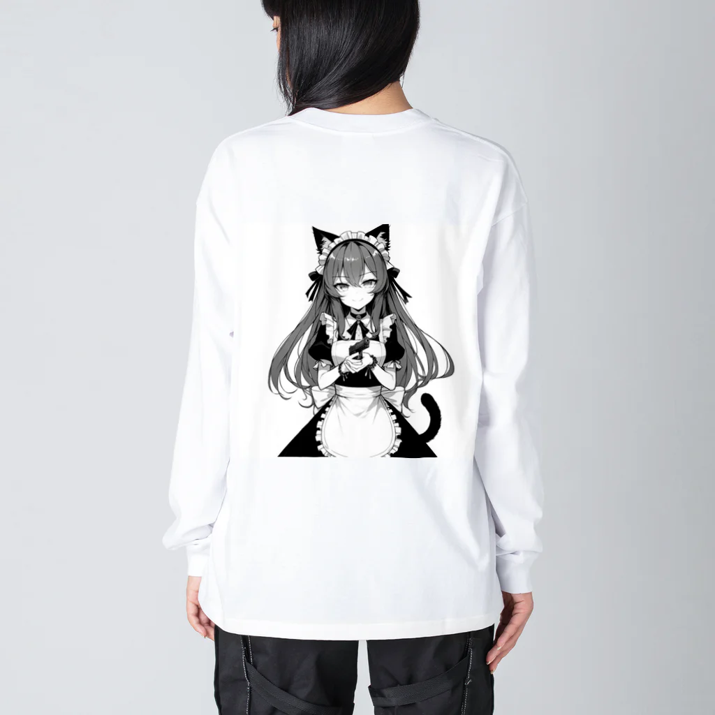 cray299の闘う猫メイド（ハンドガン） ビッグシルエットロングスリーブTシャツ