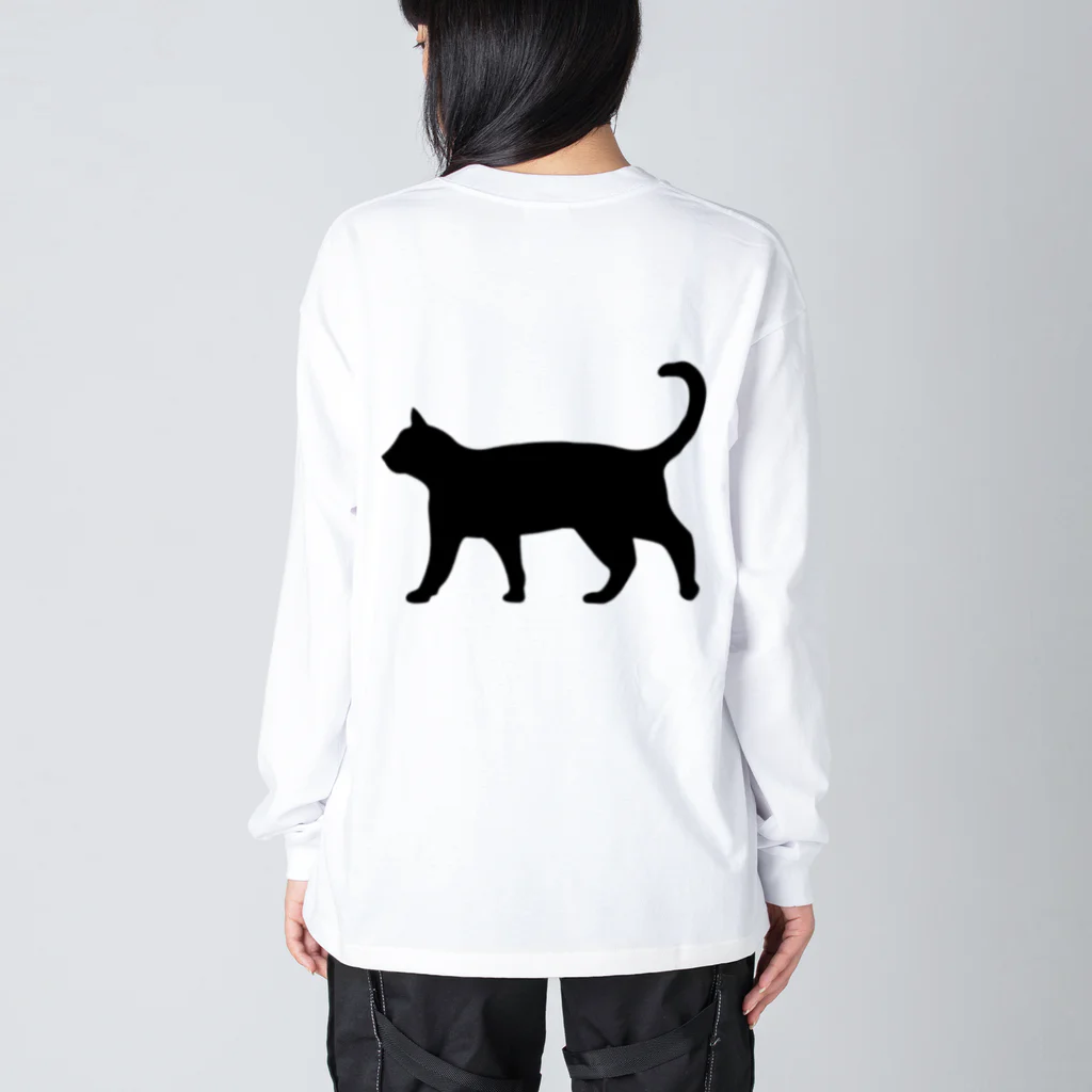 Teatime ティータイムの黒猫は見ていた　ねこ ビッグシルエットロングスリーブTシャツ