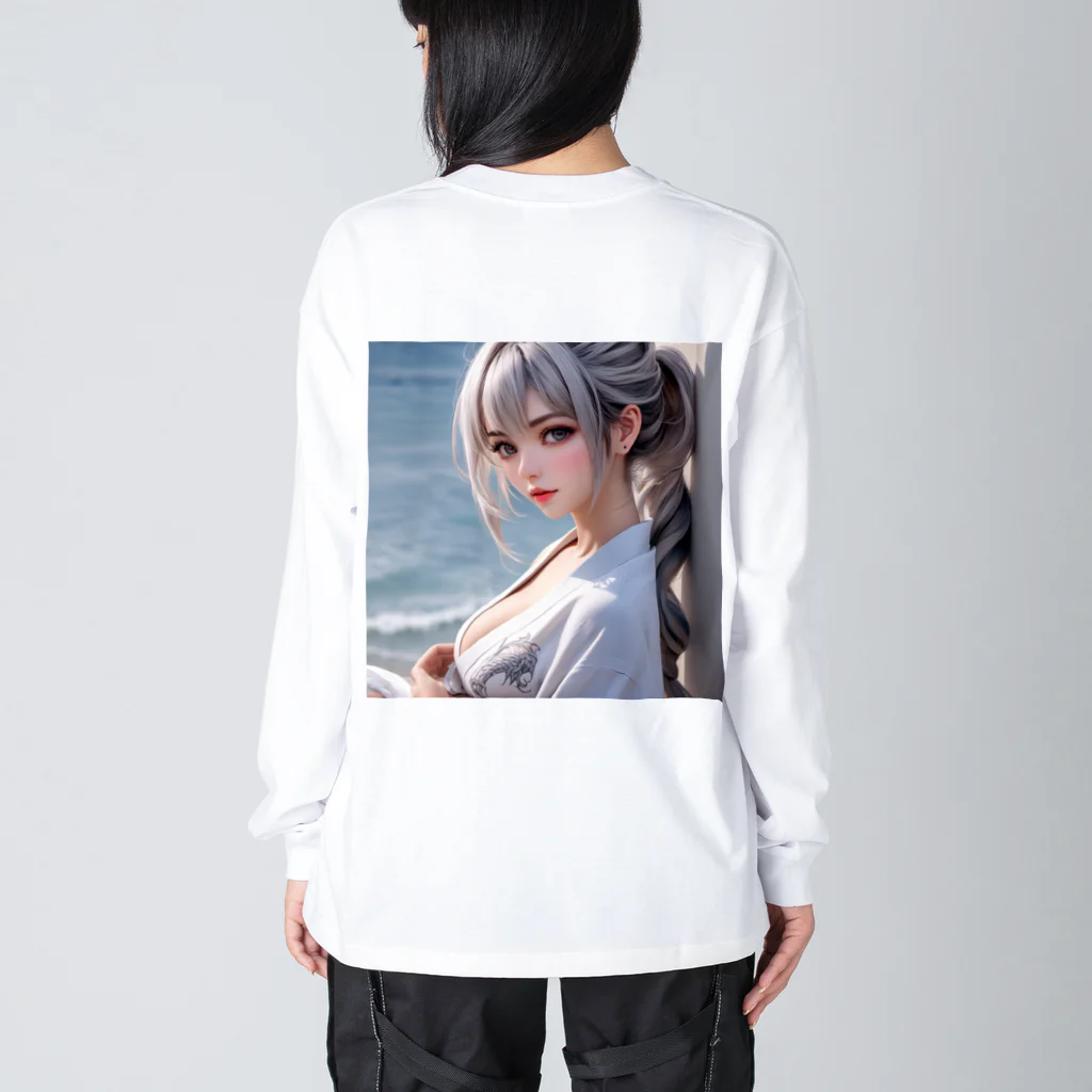 スカ次郎ショップの白髪和服美女シリーズ 0005 Big Long Sleeve T-Shirt