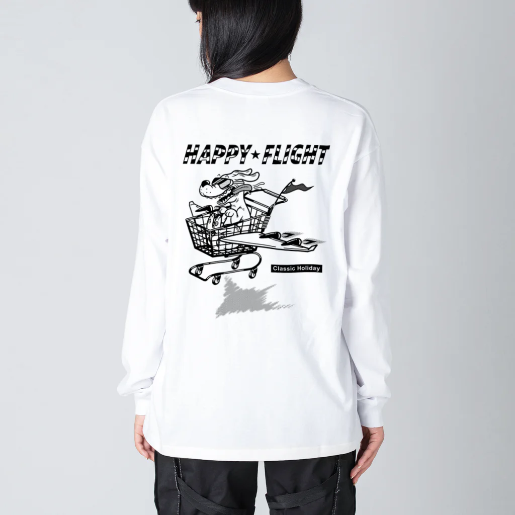 nidan-illustrationのhappy dog -happy flight- (black ink) Big Long Sleeve T-Shirt