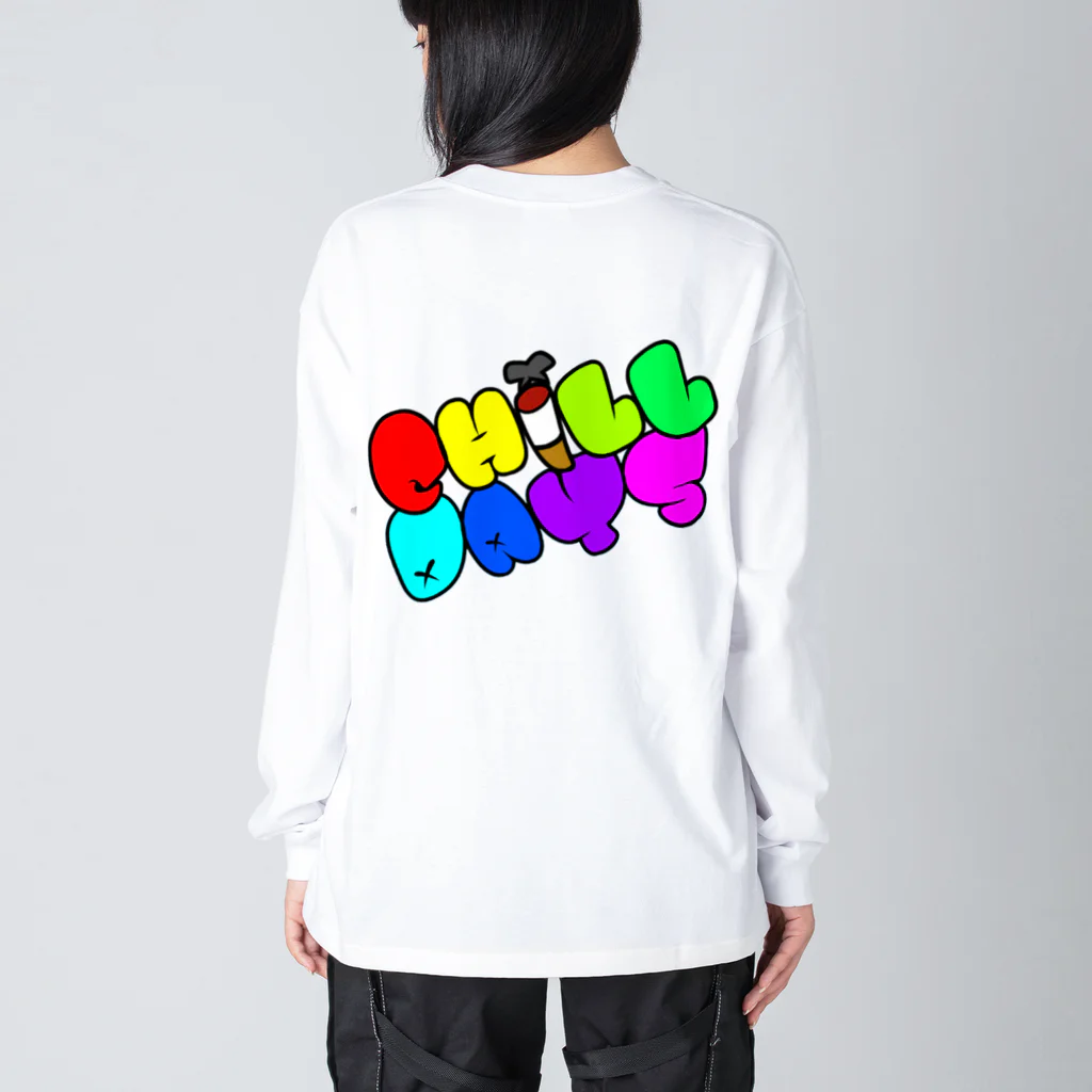 sho meの｢Chill Days back｣ White ビッグシルエットロングスリーブTシャツ