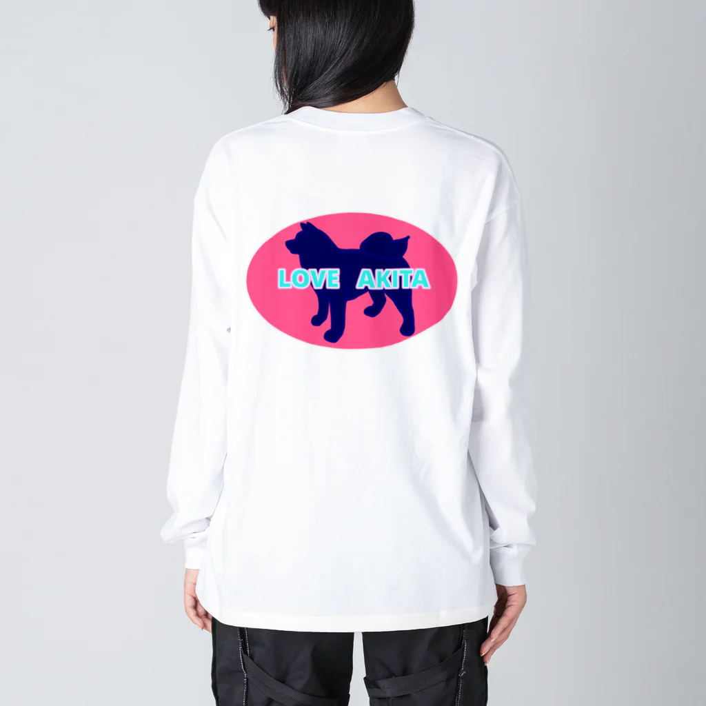 春風工房のLOVE AKITA ピンク Big Long Sleeve T-Shirt