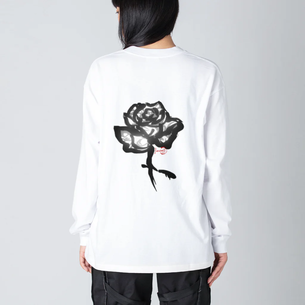 紅空月(kouzuki)designの和筆薔薇 ビッグシルエットロングスリーブTシャツ