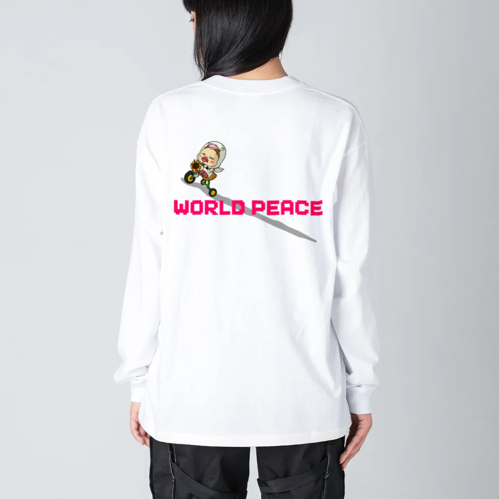 Siderunの館 B2の【バックプリント】世界平和だよ！さげみちゃん（ドット文字） Big Long Sleeve T-Shirt