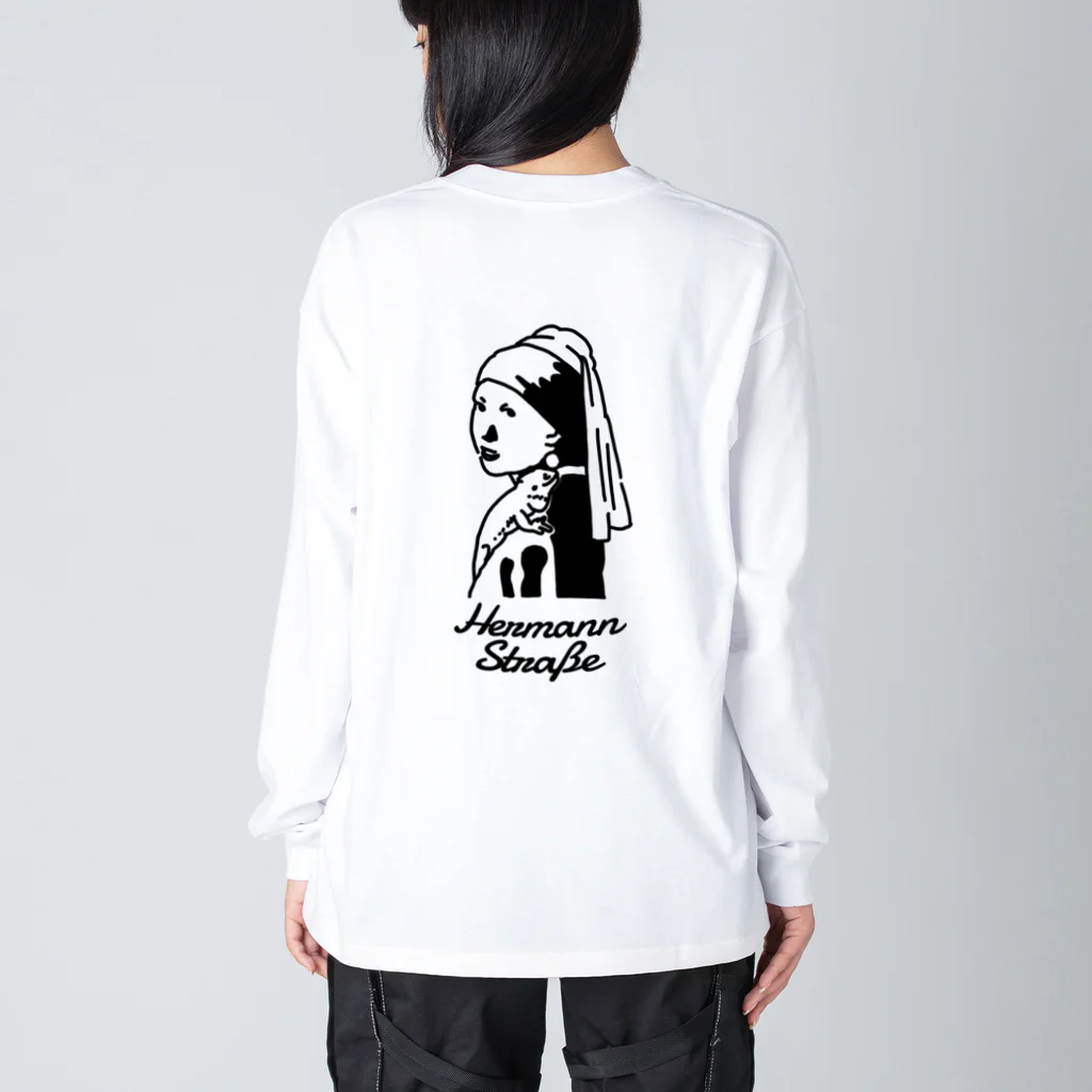 HermannStrasseのイラスト絵画 / フェルメールとフトアゴヒゲトカゲ：バックプリント Big Long Sleeve T-Shirt