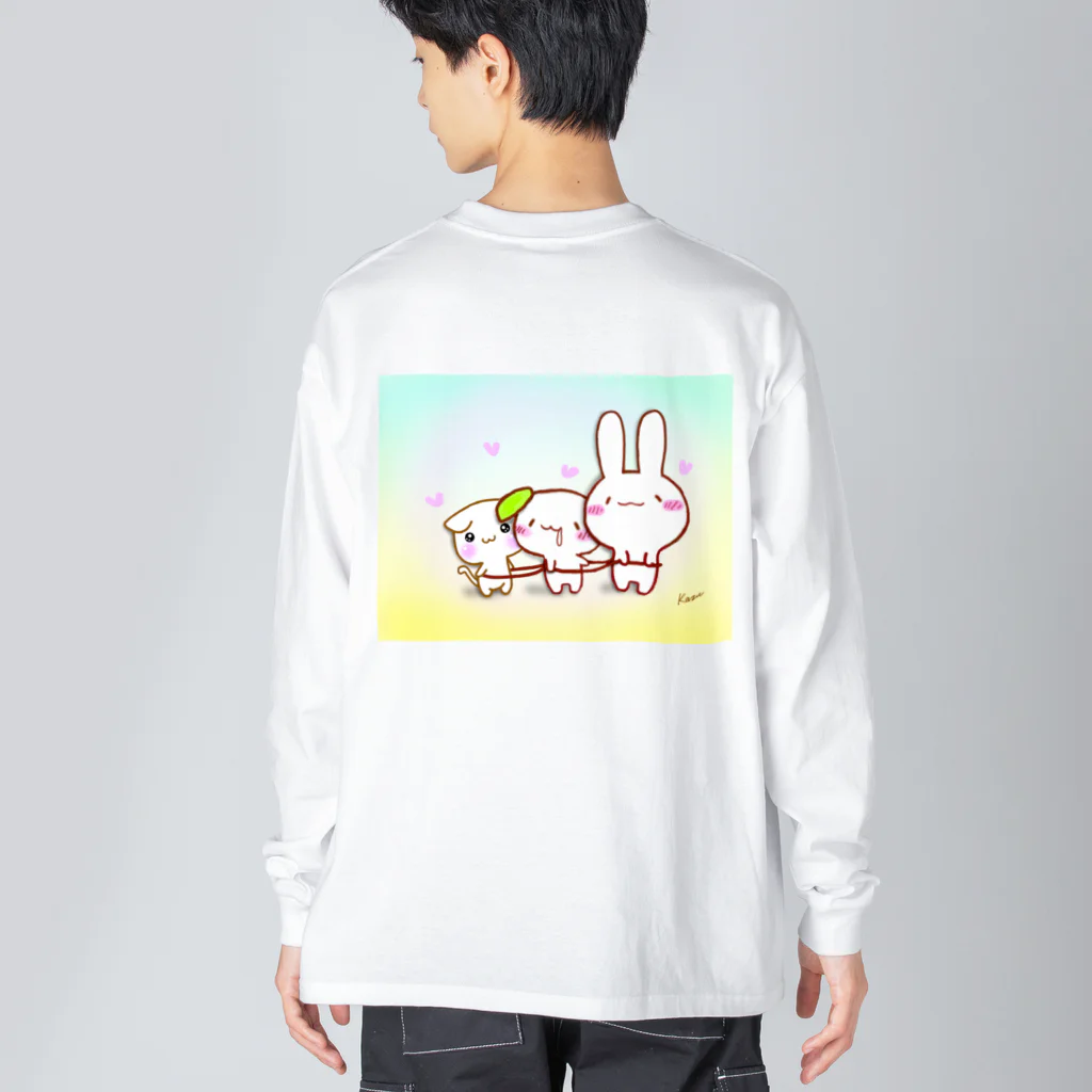 グッズショップKAZUの3匹電車ごっこけあうさ Big Long Sleeve T-Shirt