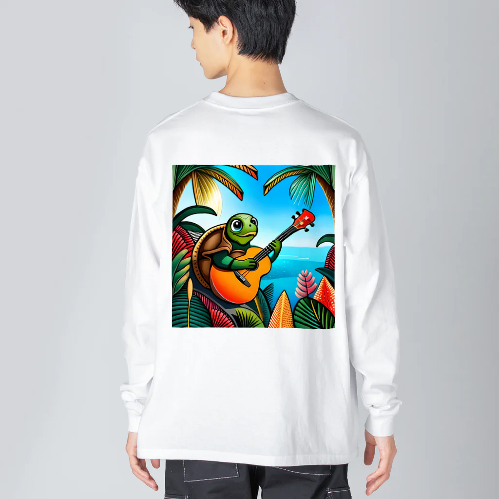 青空クリエイトのウクレレを弾くウミガメ Big Long Sleeve T-Shirt