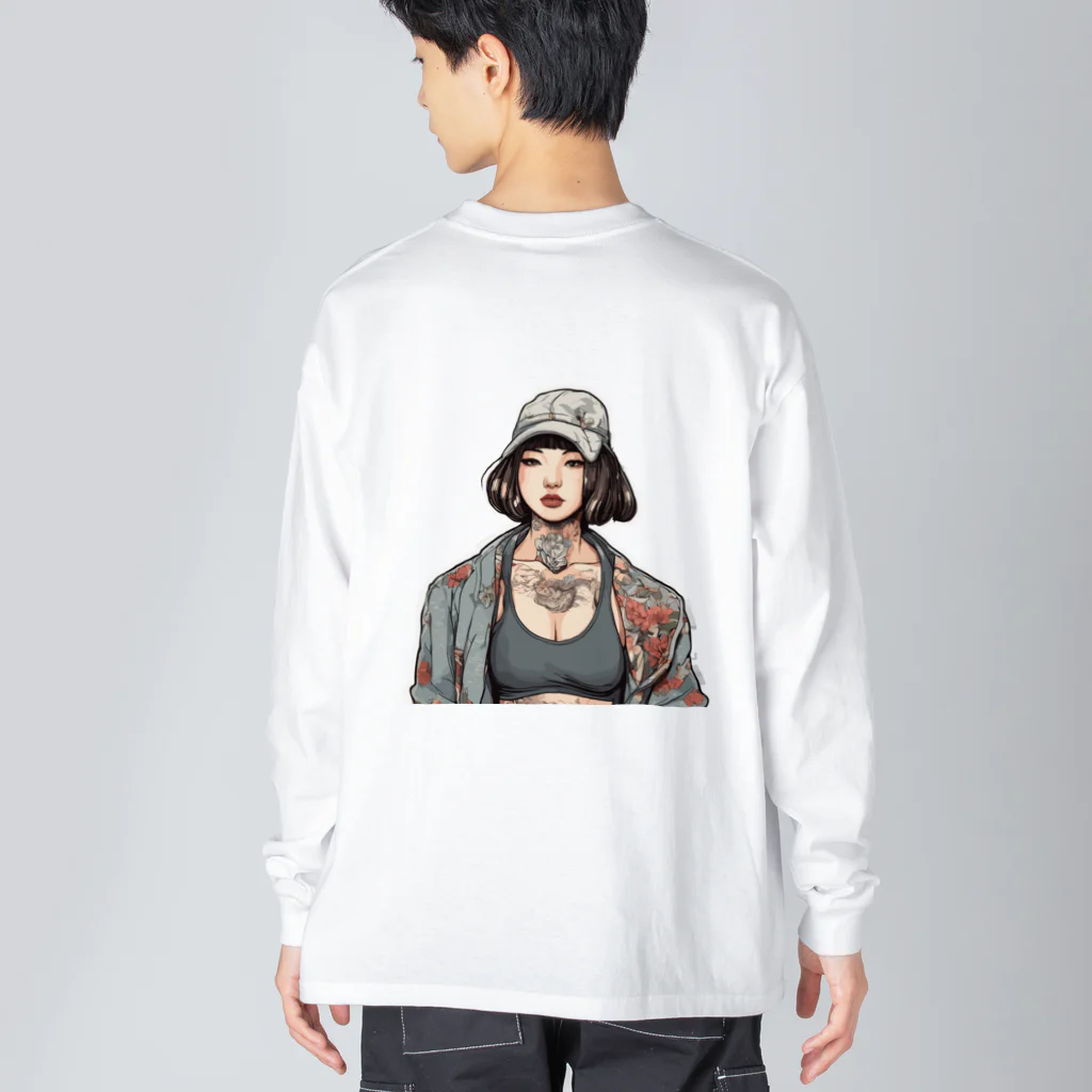 streetsnapの可愛いタトゥーだらけの女性、両面プリントロングTシャツ、期間限定 Big Long Sleeve T-Shirt