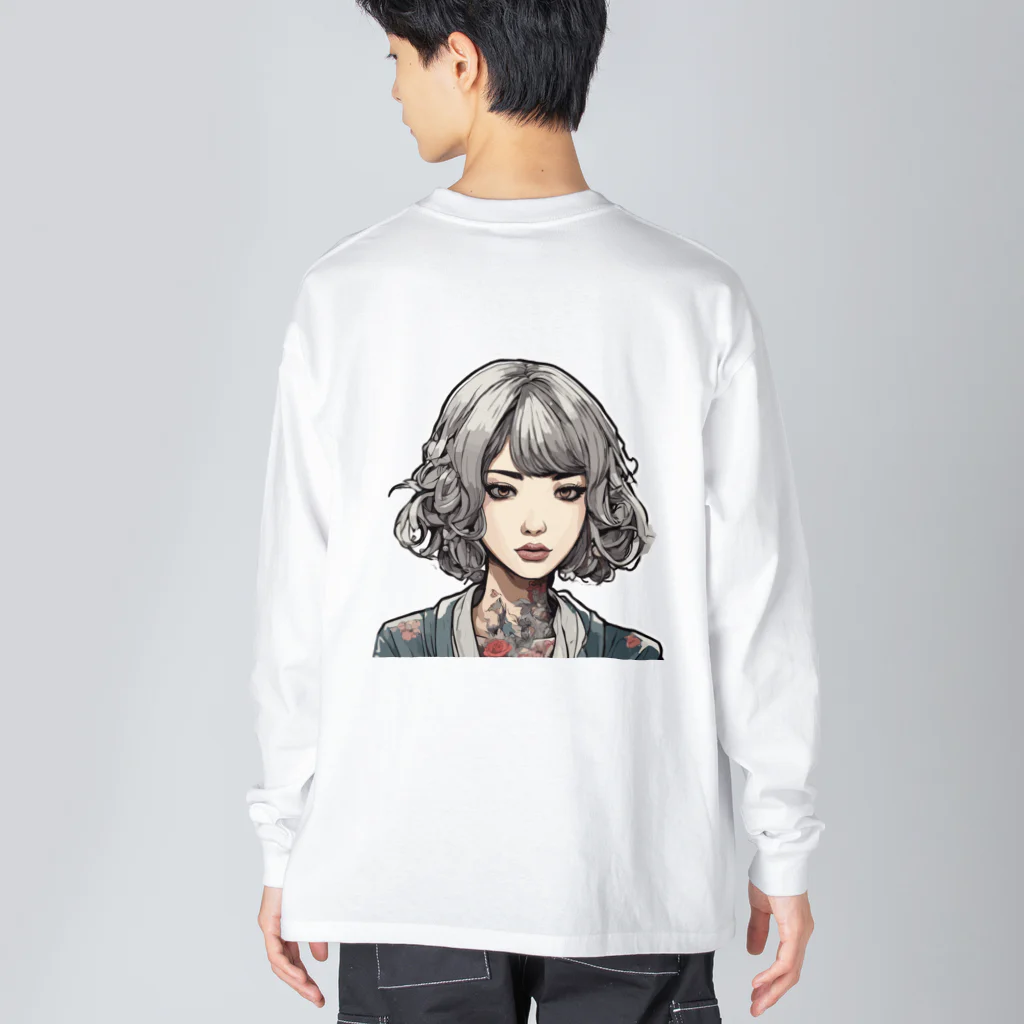 streetsnapの可愛いタトゥーだらけの女性、両面プリントロングTシャツ、期間限定 Big Long Sleeve T-Shirt