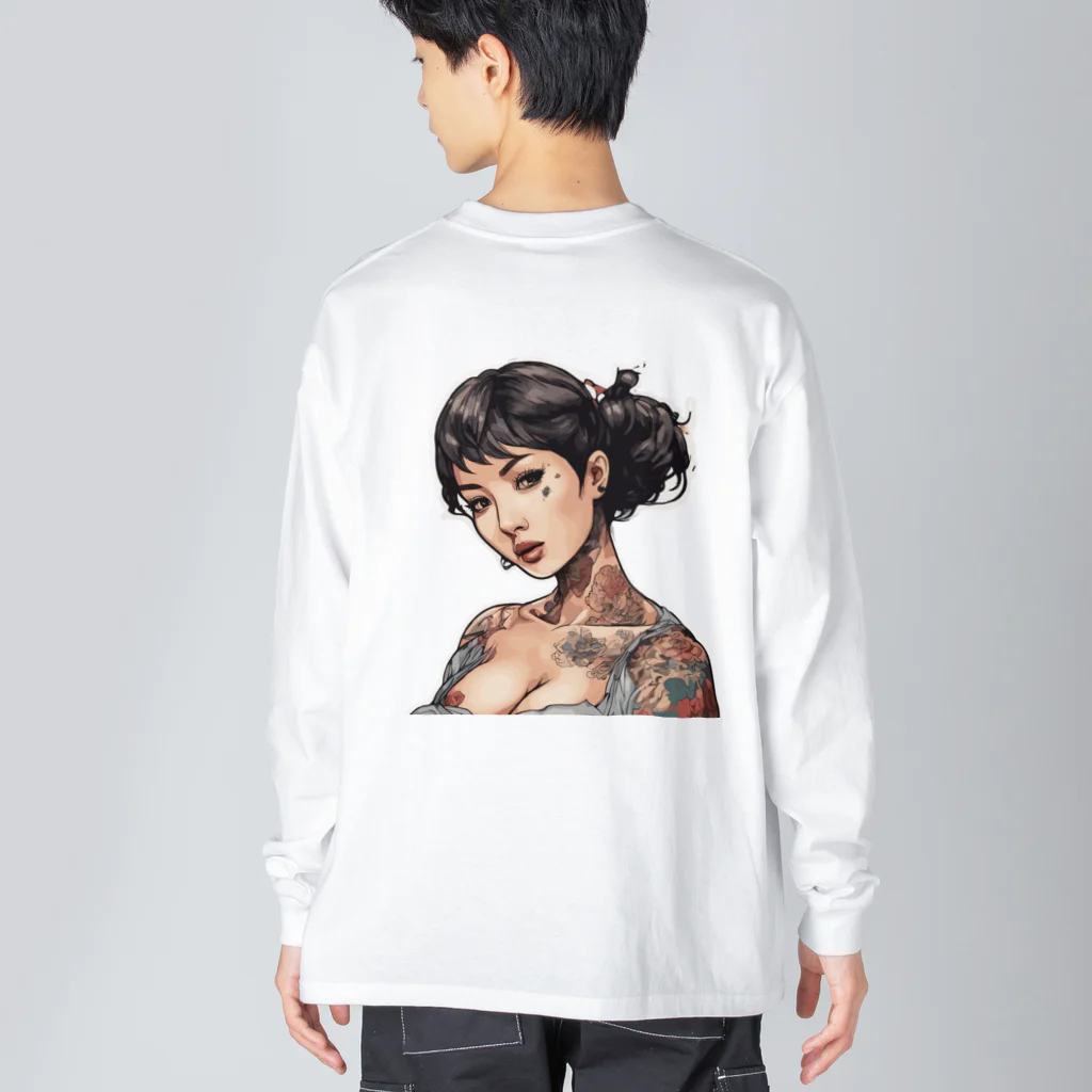 streetsnapの可愛いタトゥーだらけの女性、両面プリントロングTシャツ、期間限定 Big Long Sleeve T-Shirt