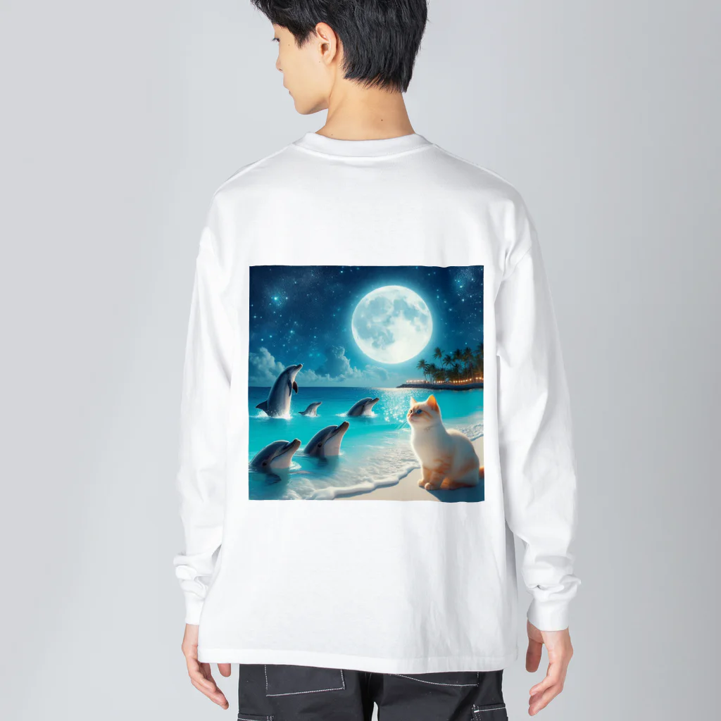 猫と紡ぐ物語のイルカと猫が海を共に泳ぐ異種間の絆が存在 Big Long Sleeve T-Shirt