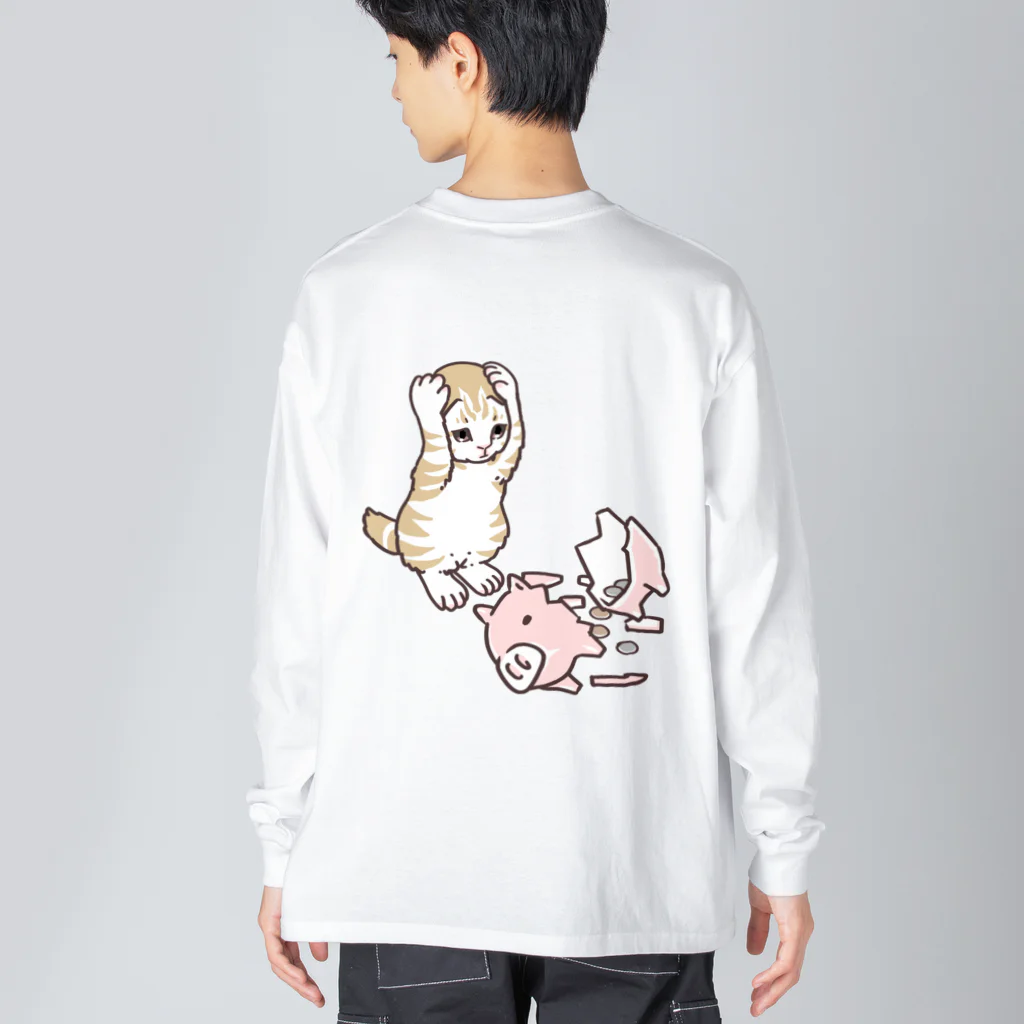 nya-mew（ニャーミュー）のやっちまったニャーちゃん(バックプリント) Big Long Sleeve T-Shirt