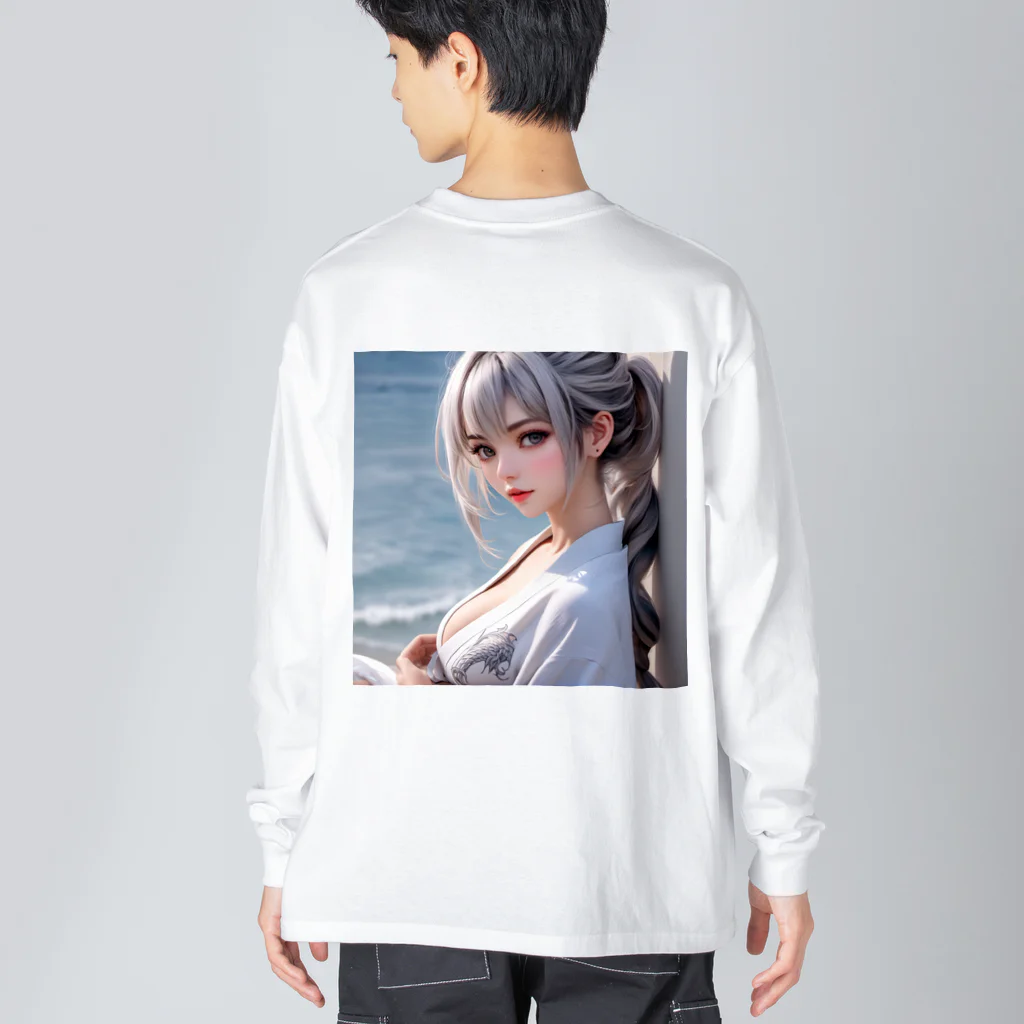 スカ次郎ショップの白髪和服美女シリーズ 0005 Big Long Sleeve T-Shirt