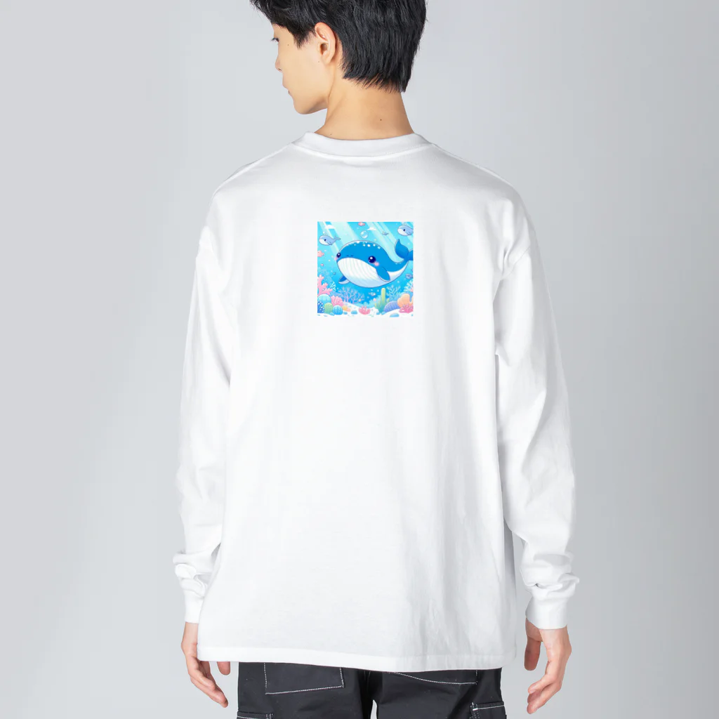 ハートフルの愛らしいクジラさん癒しグッズ ビッグシルエットロングスリーブTシャツ