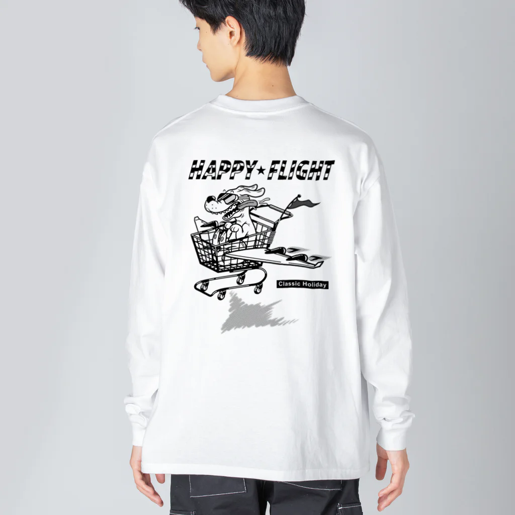 nidan-illustrationのhappy dog -happy flight- (black ink) Big Long Sleeve T-Shirt