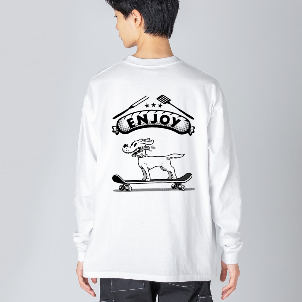 nidan-illustrationのhappy dog -ENJOY- (black ink) Big Long Sleeve T-Shirt