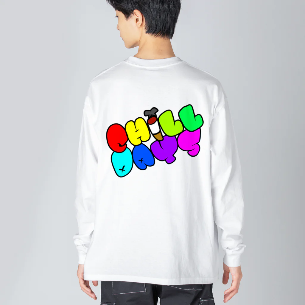 sho meの｢Chill Days back｣ White ビッグシルエットロングスリーブTシャツ