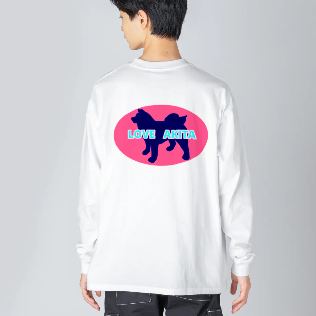 春風工房のLOVE AKITA ピンク Big Long Sleeve T-Shirt